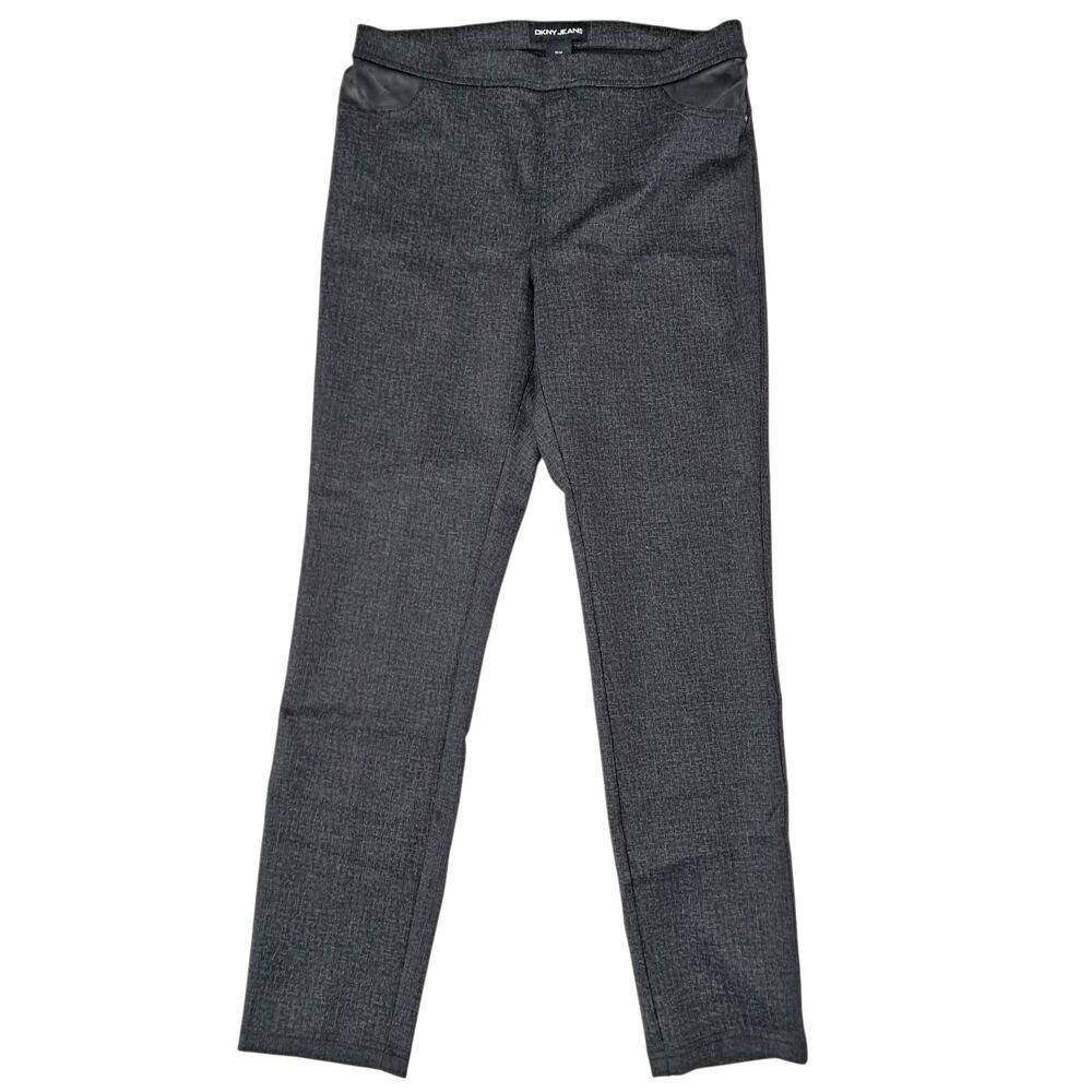 DKNY JEANS Charcoal Black Skinny Pants Sz M Stretch Faux Leather Pocket Leggings